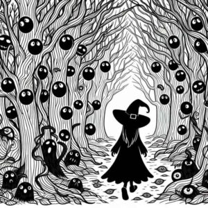 Desenho de Bruxa Floresta Encantada Halloween