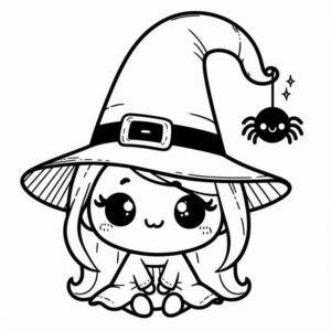 Desenho de Bruxinha Chibi Fofa Halloween