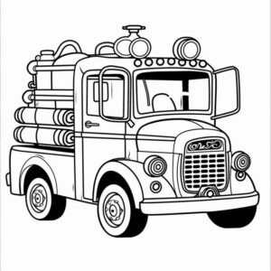 Desenho de Caminhao Bombeiros Classico Para Colorir