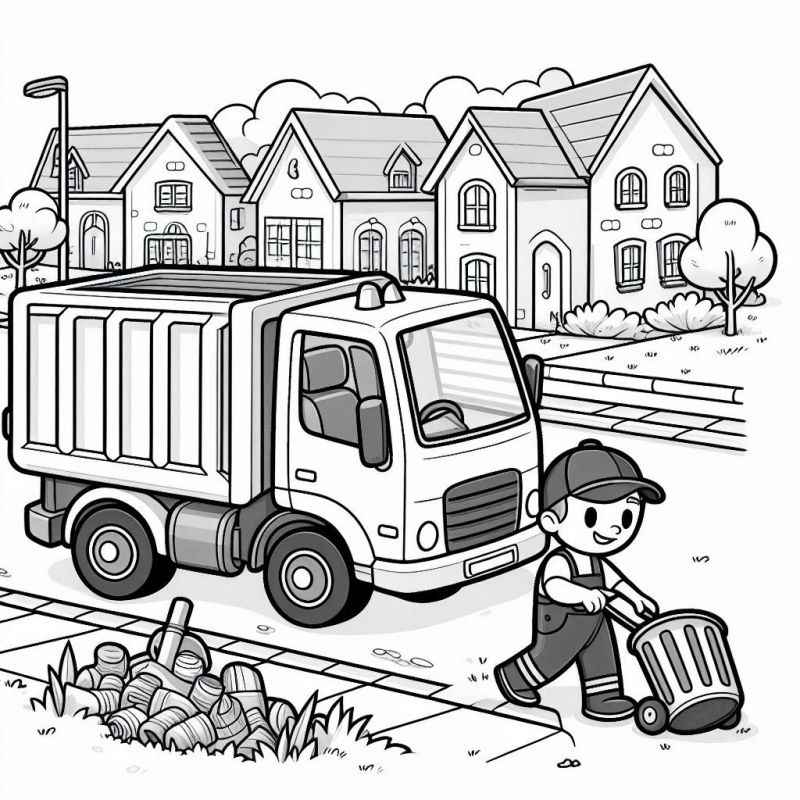 Desenho de Caminhao De Lixo Bairro Residencial