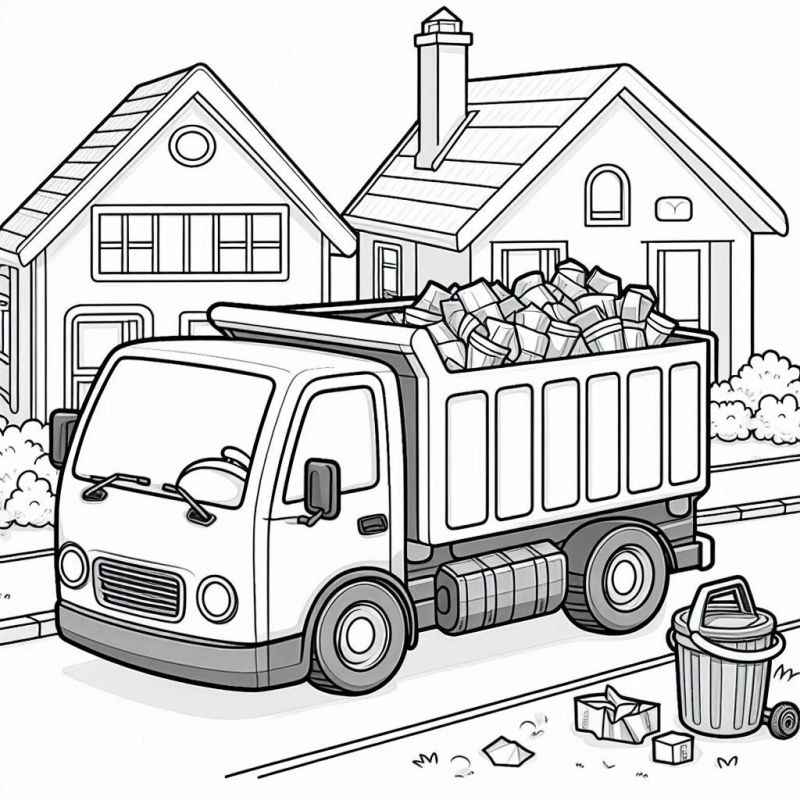 Desenho de Caminhao Lixo Coleta Cidade