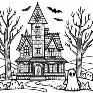 Desenho de Casa Assombrada Fantasma Morcegos