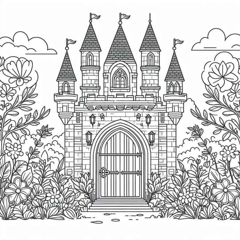 Desenho de Castelo Medieval Detalhado Colorir