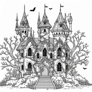 Desenho de Castelo Medieval Detalhado Para Colorir 2