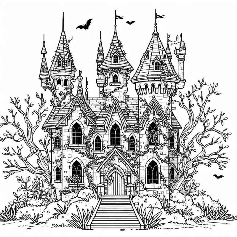 Desenho de Castelo Medieval Detalhado Para Colorir 2