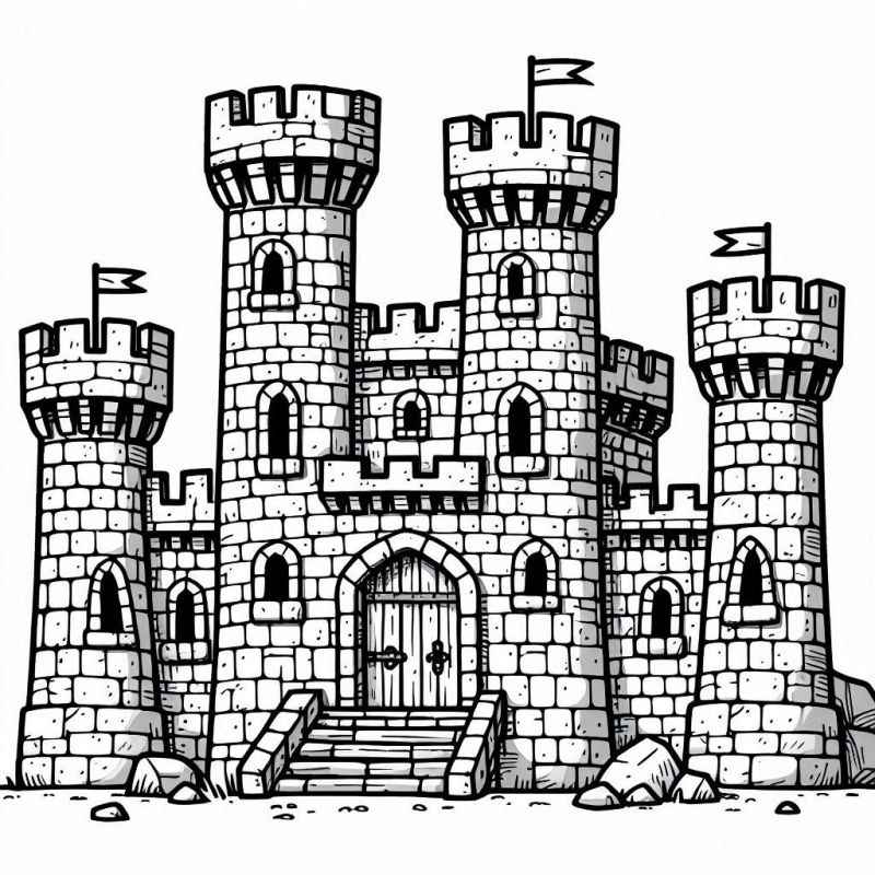 Desenho de Castelo Medieval Imponente Para Colorir