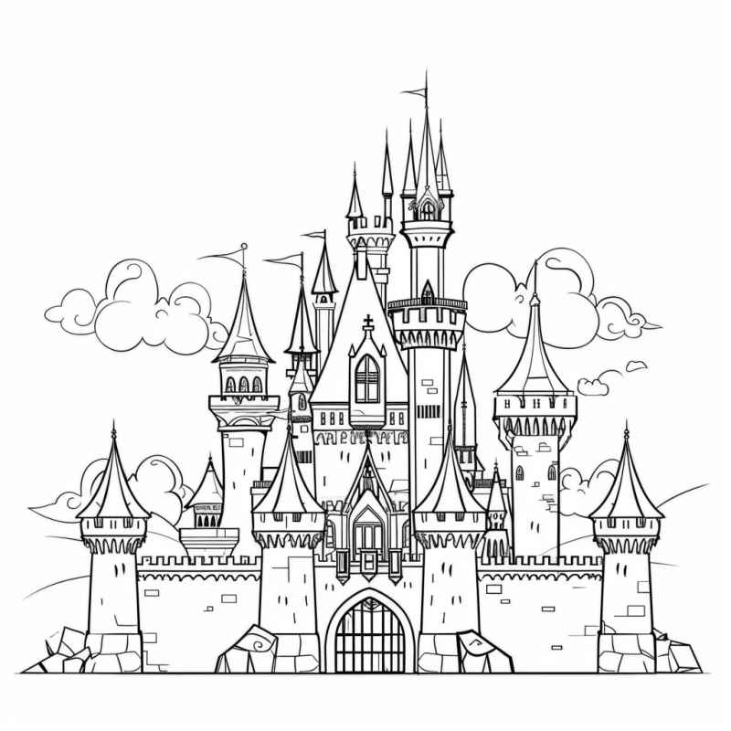 Desenho de Castelo Medieval Princesas Desenho Para Colorir