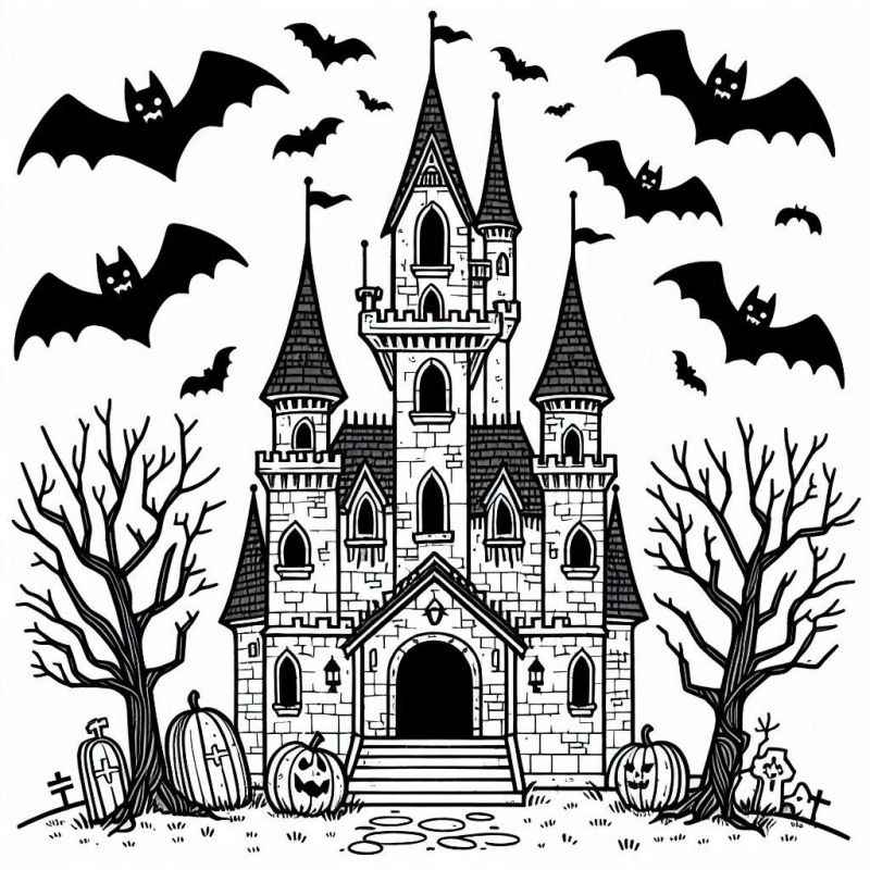 Desenho de Castelo Sombrio Misterioso