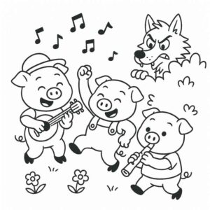 Desenho de Cena Alegre Tres Porquinhos Com Musica