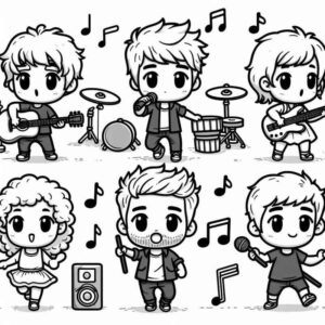 Desenho de Chibi Personagens Instrumentos Musicais