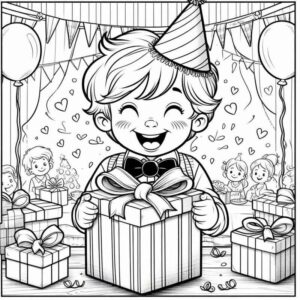 Desenho de Crianca Com Presente Festa Aniversario