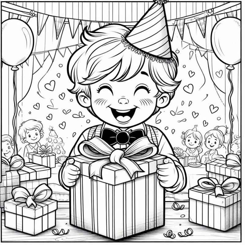 Desenho de Crianca Com Presente Festa Aniversario