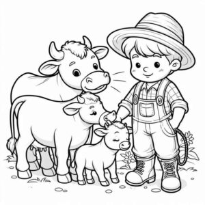 Desenho de Crianca Fazendeira Vacas Desenho Colorir