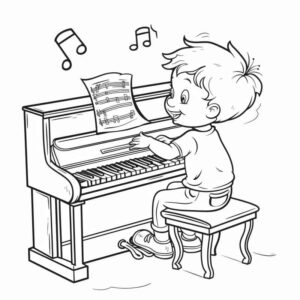 Desenho de Crianca Feliz Tocando Piano