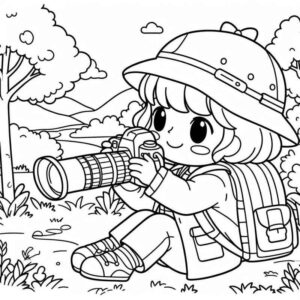 Desenho de Crianca Fotografando Na Natureza