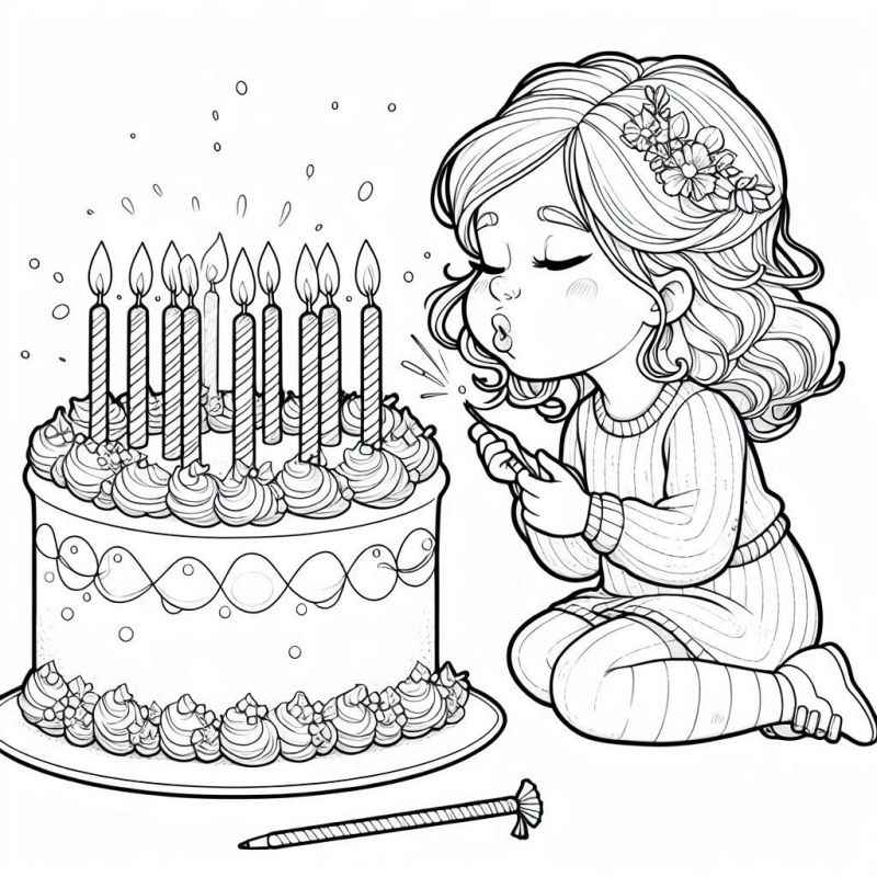 Desenho de Crianca Soprando Velas Bolo Aniversario