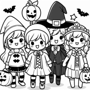 Desenho de Criancas Fantasiadas Halloween Colorir