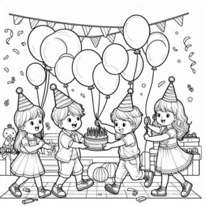 Desenho de Criancas Felizes Festa Bolo Aniversario