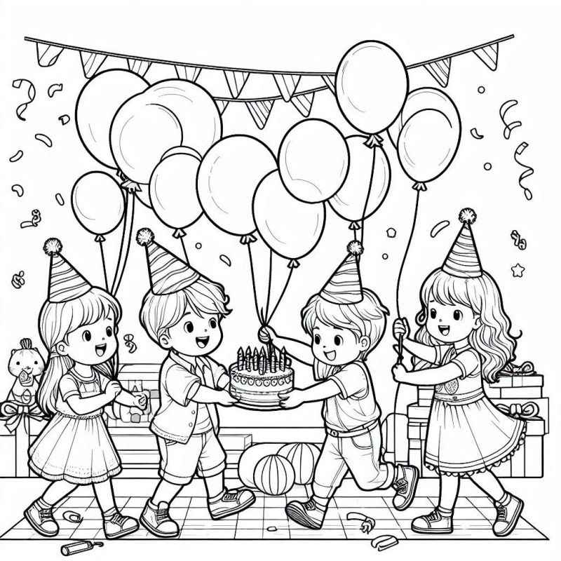 Desenho de Criancas Felizes Festa Bolo Aniversario