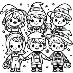 Desenho de Criancas Fofas Halloween Chibi