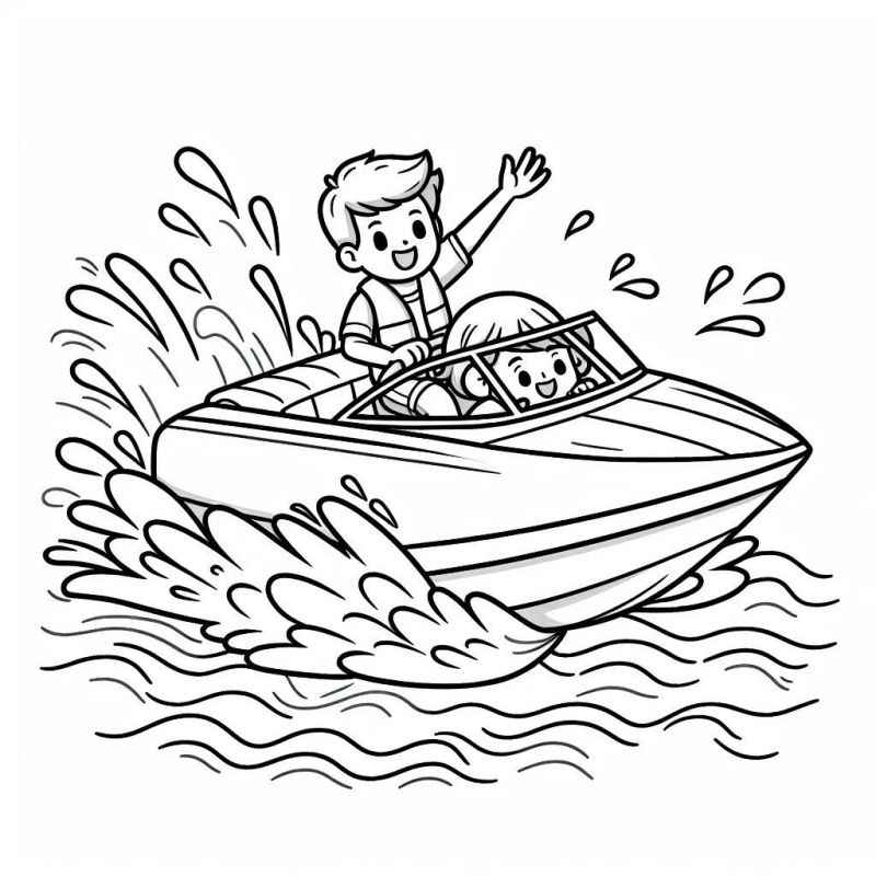 Desenho de Criancas No Barco Para Colorir