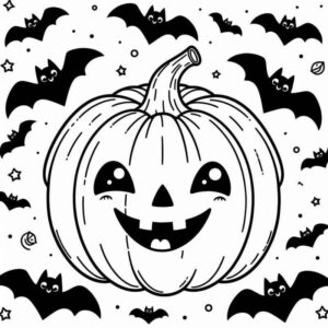 Desenho de Desenho Abobora Halloween Morcegos