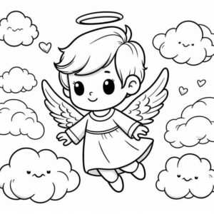 Desenho de Desenho Anjinho Voando Entre Nuvens