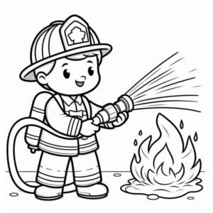 Desenho de Desenho Bombeiro Apagando Fogo