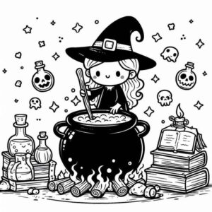 Desenho de Desenho Bruxa Caldeirao Halloween