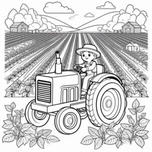 Desenho de Desenho Cena Agricola Fazendeiro Trator