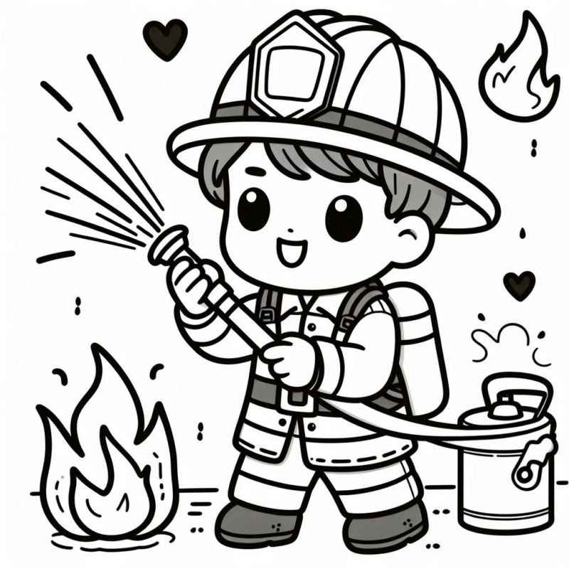 Desenho de Desenho Crianca Bombeiro Fofo