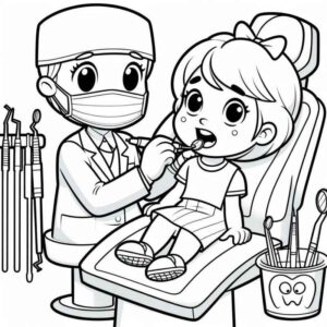 Desenho de Desenho Dentista Examinando Crianca
