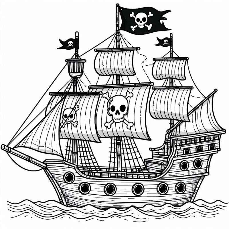 Desenho de Desenho Detalhado Navio Pirata Para Colorir 1