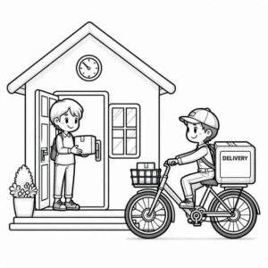 Desenho de Desenho Entregador Bicicleta Colorir 1