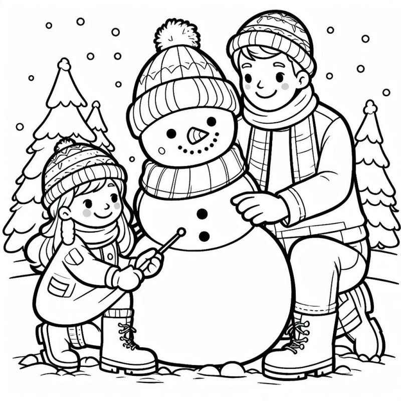 Desenho de Desenho Familia Inverno Boneco Neve