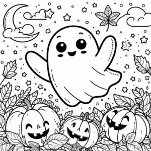 Desenho de Desenho Fantasma Alegre Aboboras Halloween