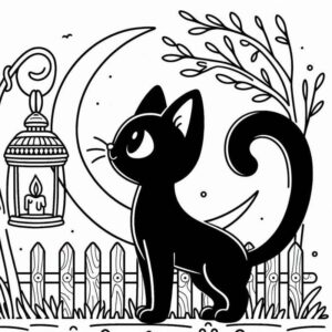 Desenho de Desenho Gato Preto Lanterna Halloween