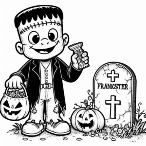 Desenho de Desenho Infantil Frankenstein Cemiterio Halloween