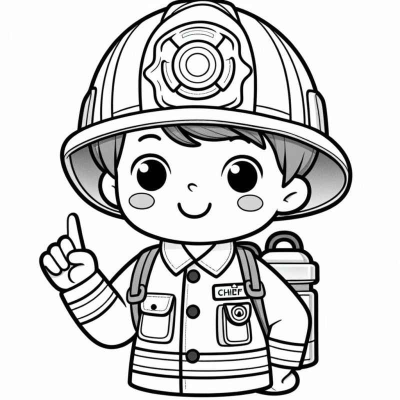 Desenho de Desenho Jovem Bombeiro Feliz Capacete