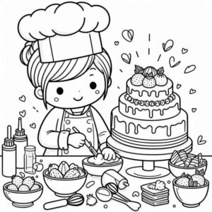 Desenho de Desenho Jovem Confeiteira Cozinha