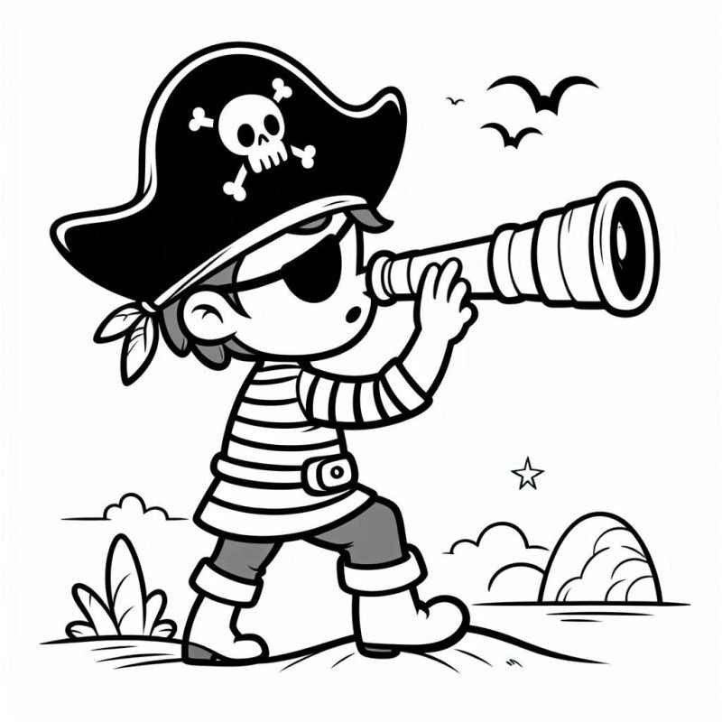 Desenho de Desenho Jovem Pirata Telescopio