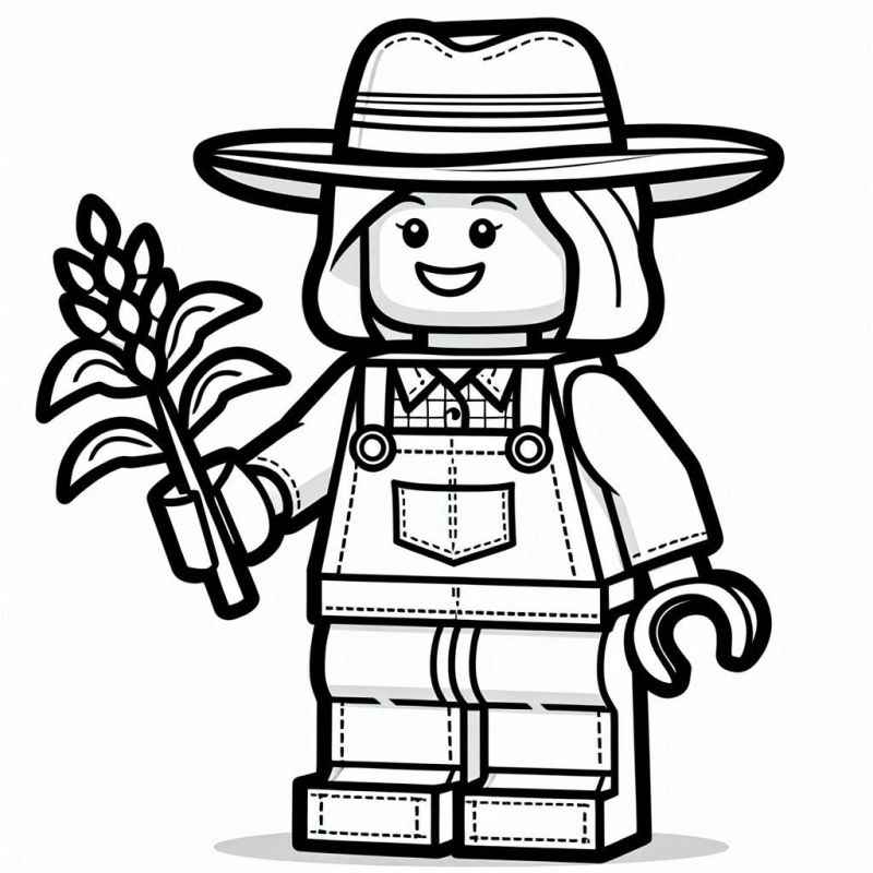 Desenho de Desenho Lego Fazendeira Com Chapeu E Trigo