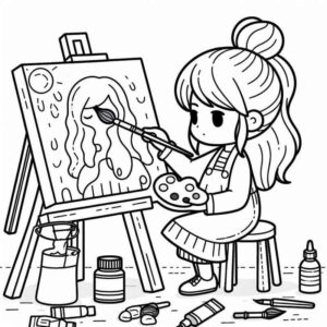 Desenho de Desenho Menina Chibi Pintando