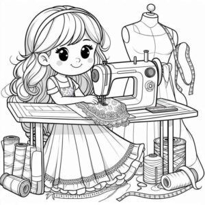 Desenho de Desenho Menina Costureira Para Colorir