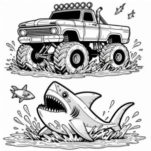 Desenho de Desenho Monster Truck Com Tubarao