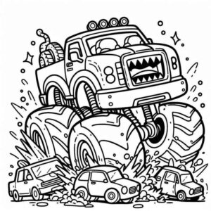 Desenho de Desenho Monster Truck Esmagando Carros