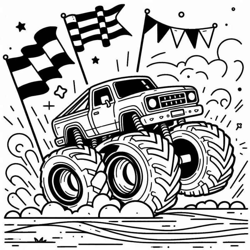 Desenho de Desenho Monster Truck Saltando Poeira