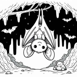 Desenho de Desenho Morcego Caverna Cute Halloween