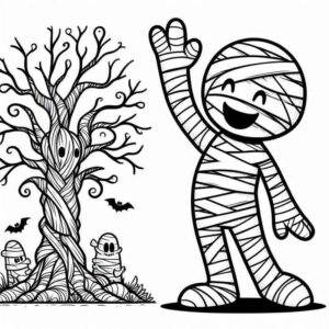 Desenho de Desenho Mumia Arvore Halloween 1