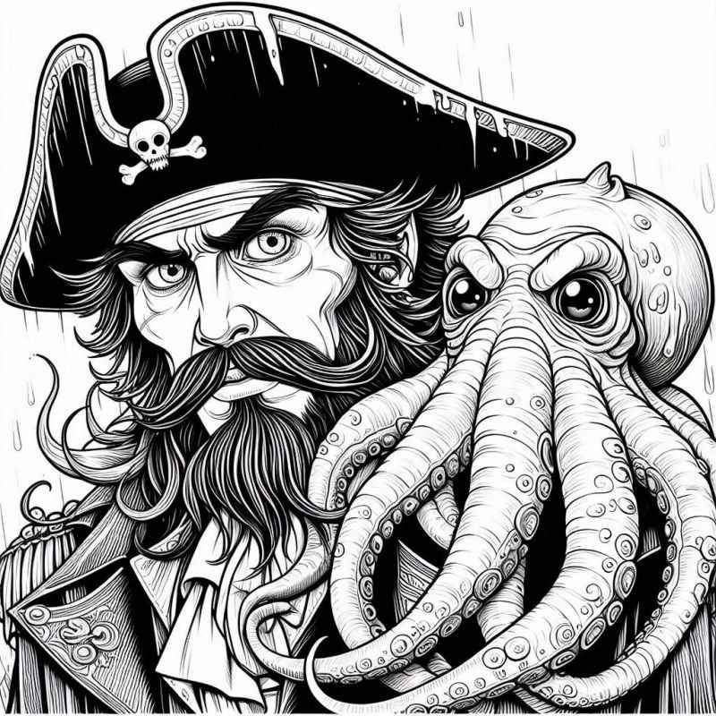 Desenho de Desenho Pirata Polvo Detalhado